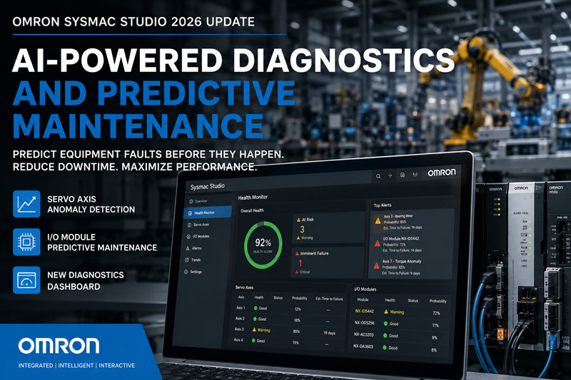 L'aggiornamento 2026 di Omron Sysmac Studio introduce la diagnostica basata sull'intelligenza artificiale e la manutenzione predittiva.
